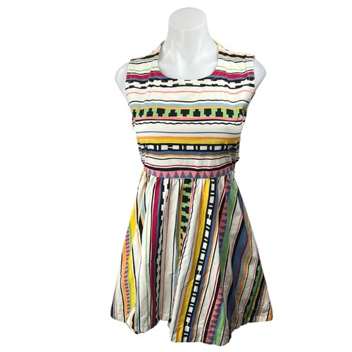 Abito mini skater Kate Spade Saturday multicolore a righe geometrico senza maniche XS