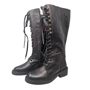 Stivali alti stringati nuovi vintage Foundry Co. 8,5 in pelle marrone steampunk stravagante - Foto 1 di 6