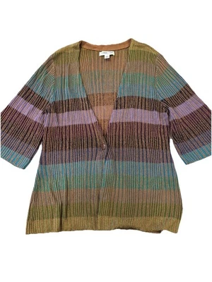 Cárdigan para mujer Coldwater Creek rústico botón acanalado tejido a rayas talla L Foto 1 de 4