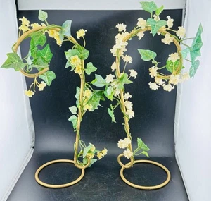 Pair Of Ivy Wrapped Iron Lantern Stands 13" Gold Color Pair Of Stands - Picture 1 of 3
