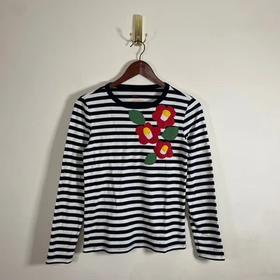 Joe Fresh 基本款 T 条纹长袖衬衫拼布花卉设计棉质 M — 第 1/4 张图片