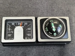 Vintage 1980s HR Car Compass / Thermometer Dashboard Dash Mount Marine Boat - Picture 1 of 10