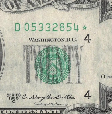 1950-C Cleveland Star Note D05332854* Signatures Smith and Dillon, Cris F-2020-1 - Image 1 of 4
