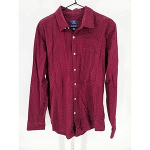 George Mens Sz M Long Sleeve Button Up Dress Shirt Dark Red White Polka Dot - Picture 1 of 3