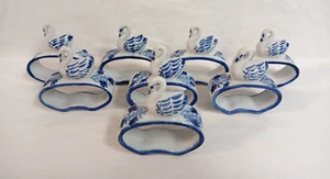 De colección (Juego de 8) Portaanillos Servilletas Cisne Porcelana Floral Azul y Blanco - Imagen 1 de 21