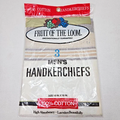 Paquete de 3 pañuelos vintage Fruit of the Loom para hombre 100 % algodón 16 pulgadas x 16 pulgadas Foto 1 de 2