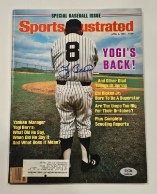 Revista Sports Illustrated firmada por Yogi Berra 1984-Hof-New York Yankees-PSA Foto 1 de 4
