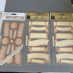 Sticko- Vellum ANTIQUE CIRCLE Rectangle THIN TAGS Journaling Scrapbook Stickers - Picture 1 of 5