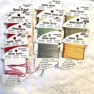 Needlepoint Threads Ribbon Neon Rays Lot of 12 Cards Rainbow Gallery Asst Colors - Picture 1 of 4