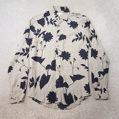 Camisa Reiss Para Hombres Mediana Gris Negra Galante Calce Ajustado Patrón Floral Viscosa Inteligente Foto 1 de 4