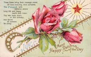 Postal: Muchos Felices Retornos del Día, Cumpleaños, Rosas, DB 1910 Publicado - Imagen 1 de 2