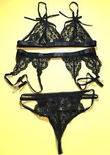 Avidlove SMALL Women's Lingerie Lace 3 Piece Bra, Garter, Panty Set Underwear