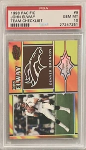 1998 Pacific #9 John Elway PSA 10 Team Checklist POP 1 Broncos Rare! - Picture 1 of 1