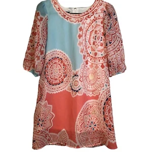 IZ Byer Girl Dress Size 8 Lined 3/4 Sleeve Medallion Print Coral Church Party - Picture 1 of 10