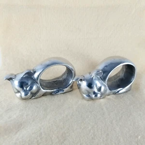 Animal Pig Hog Abstract Pewter Oval Napkin Ring Holders Set of 2 - Picture 1 of 5