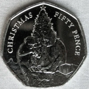 GIBRALTAR_50p Pence 2021_Barbary Macaques & Christmas Tree_unc_lose - Picture 1 of 2