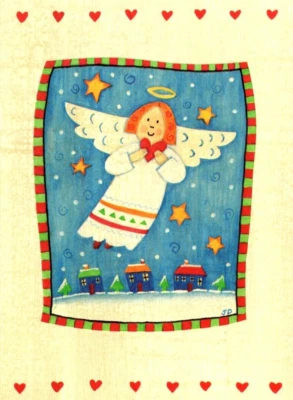 FOLK ART ANGEL WOMAN Paper Magic Group Christmas Greeting Card New Envelope MG77 - Image 1 of 3