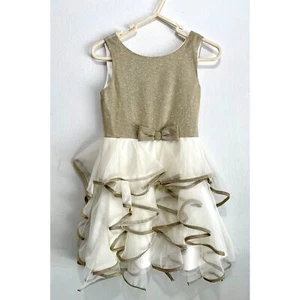 Kate Mack formal dress wedding guest flower girl gold beige tiered ruffle kid 6X - Picture 1 of 6