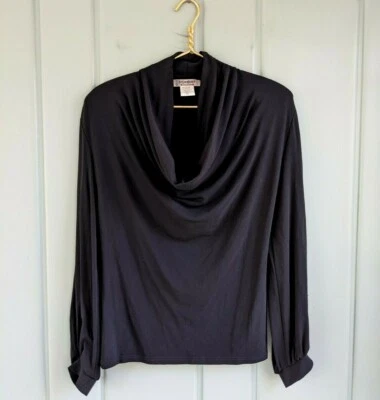 Yves Saint Laurent Womens L 14 Shirt Top Blouse Vintage Black Cowl Puffy 42  - Image 1 of 4