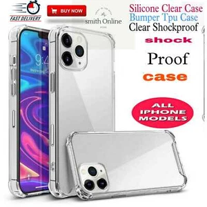 For iPhone 16 15 14 12 13 PRO MAX 11 XR 17 Pro Silicone Clear Shockproof Case - Picture 1 of 3