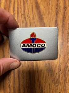 Vintage AMOCO Silver Tone red white blue Enamelled Belt buckle - Picture 1 of 3