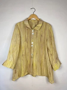 Fridaze Jacket Women's Size Medium Linen Button Front Yellow Tan Brown EUC - Picture 1 of 5
