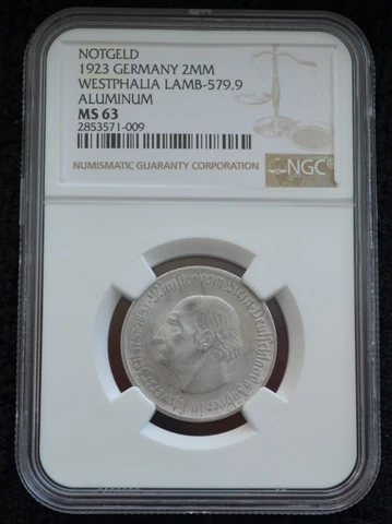1923 Germany 2 Million German Mark Westphalia Notgeld Graded by NGC as MS 63 Cover