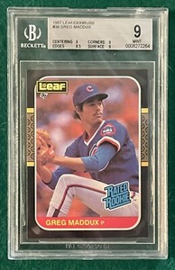 1987 LEAF Donruss #36 Greg Maddux BGS 9 MINT RC Rated Rookie Braves Cubs HOF