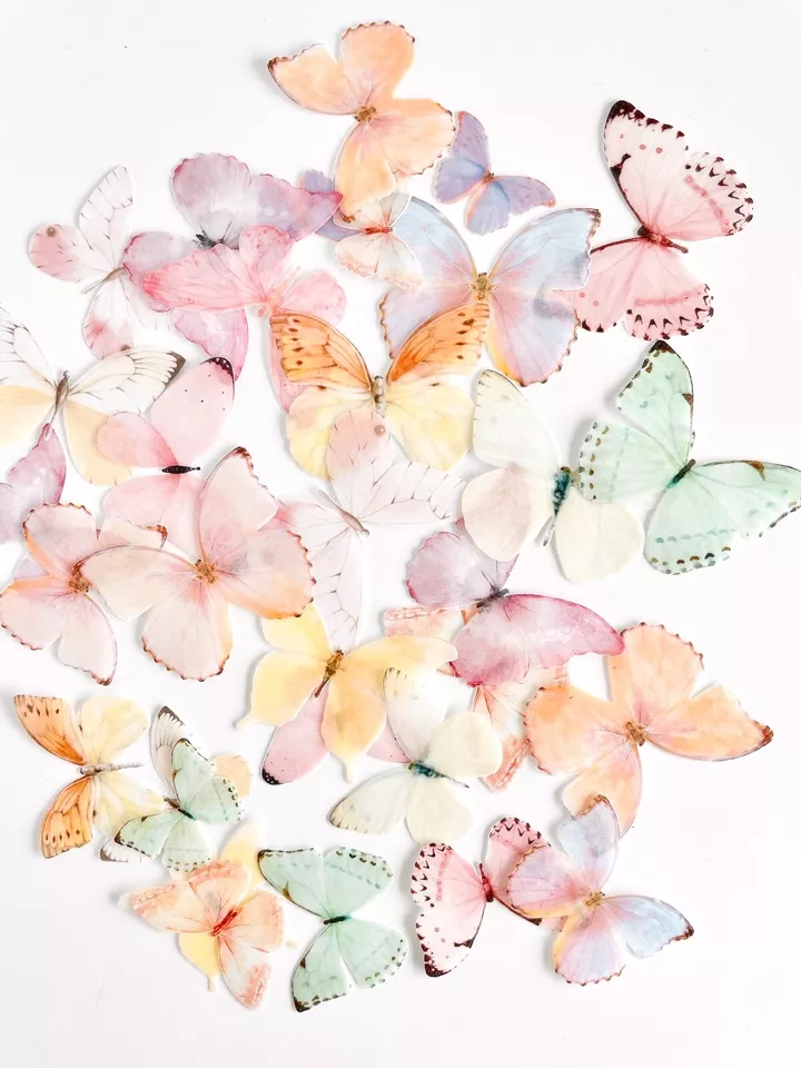 Pack de 32, 3-5cm Comestibles Precortados Oblea Mariposa - Pastel Arco Iris Mariposa Foto 1 de 4