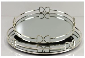 NEW SET OF 2 ROUND SILVER MIRROR TRAYS 35CM &40CM DECOR & SERVING, NEW, BOXED - Picture 1 of 3