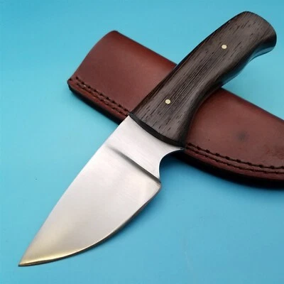 Fixed Blade Hunting Knife Wood Handle Full Tang Fat Skinner 8"x4" Leather Sheath - Image 1 of 4