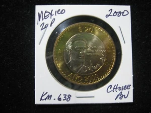 2000 MEXICO 20 PESOS OCTAVIO PAZ BI METALLIC CHOICE BU - Picture 1 of 2