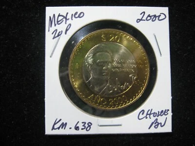 2000 MEXICO 20 PESOS OCTAVIO PAZ BI METALLIC CHOICE BU - Image 1 of 2