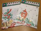 VTG 1980s Plastic Christmas Tablecloth 52"x72" Lot of 2 New. Lamp Post & Greenry