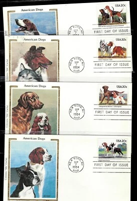 1984, #2098-2101, Dogs on 4 Colorano Silk cachets - Image 1 of 3