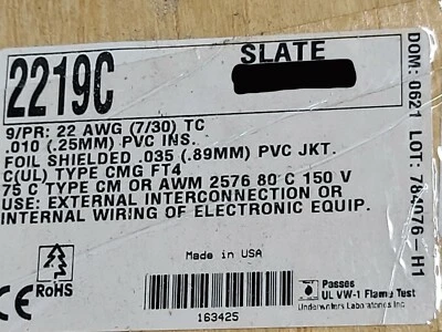 Alpha Wire 2219C 22/9P Twist Pair Shielded Control/Instrumentation Cable /5ft - Image 1 of 4