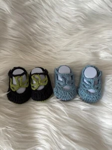 Hand knitted /crochet baby button shoe/slippers Mary Jane style sizes 0-3 Months - Picture 1 of 7