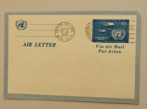 FIRST DAY OF ISSUE AIR LETTER.  AUG 29, 1952. UNUSED. UNITED NATIONS CANCEL. - Picture 1 of 7