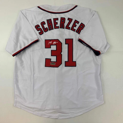 Facsimile Autographed Max Scherzer Washington White Reprint Auto Jersey Men's XL Cover