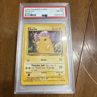 Pokémon base set 2 yellow cheeks pikachu psa graded near mint 8 card 87 1999 - Image 1 of 2