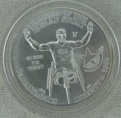 1996-D Paralympics Olympic Silver Dollar US Mint $1 Commemorative No Box - Image 1 of 2