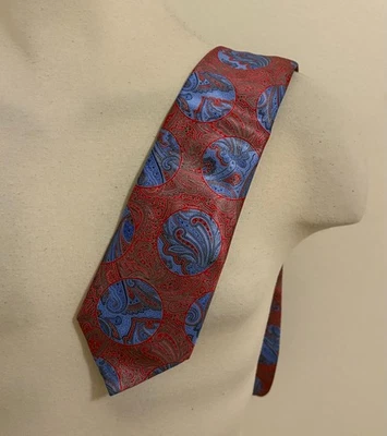 Ermenegildo Zegna Red & Blue Paisley & Polka Dot 100% Silk Neck Tie - Image 1 of 4