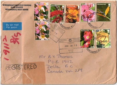 BONITA CUBIERTA ENVIADA DESDE MONTSERRAT, INDIAS OCCIDENTALES A CANADÁ 2008-08-16 FLORES Foto 1 de 2