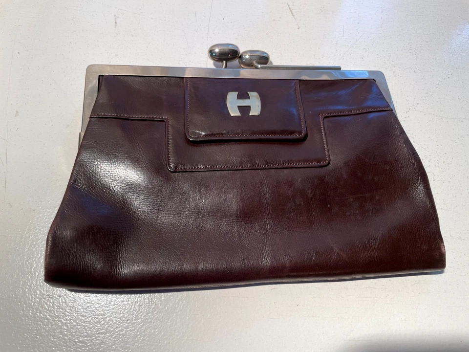 复古 1920 年代 SWAN EDGAR FOR HARRODS 软小牛皮深色 Br.Leather 手包钱包 — 第 1/4 张图片