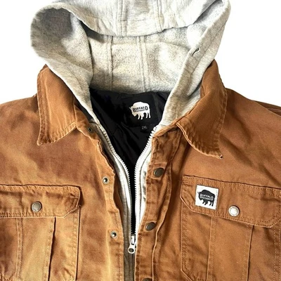 Chaqueta de Trabajo Buffalo Outdoors Para Hombre 2XL Marrón Lona con Sudadera Gris Capucha Foto 1 de 4