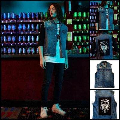 Stranger Things Our Universe Eddie Embroidered Skull Hell Fire Club Denim Vest M - Image 1 of 4