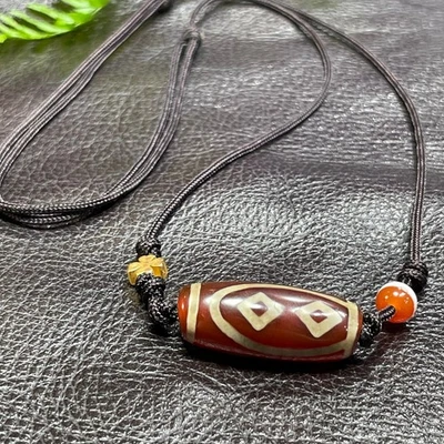 Ancient Tibetan DZI Beads Old Agate Buddha Heart Vajra Amulet Pendant 27mm #3307 - Image 1 of 4