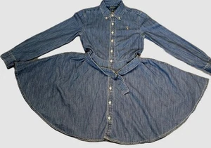 Polo Ralph Lauren Jeans Dress Girls 10 Button Down Pocket Flair Long Sleeves - Picture 1 of 20