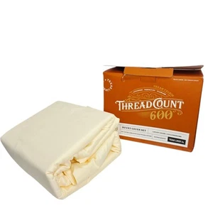TEXAS LINEN CO Egyptian Cotton 600 Thread Count Ivory Duvet Cover Queen 3 PC - Picture 1 of 9