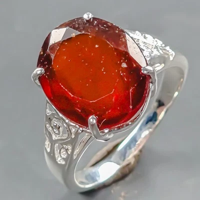 Joias exclusivas 7 quilates anel de hessonita natural prata esterlina 925 tamanho 7 /R442448 - Imagem 1 de 4